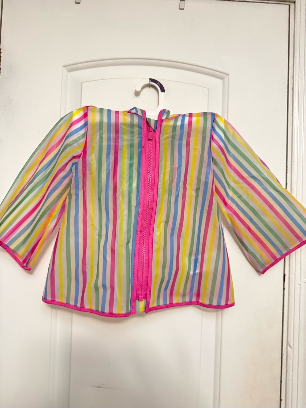 GAP Kids Multicolor Rainbow Stripe Raincoat with Pink Trim